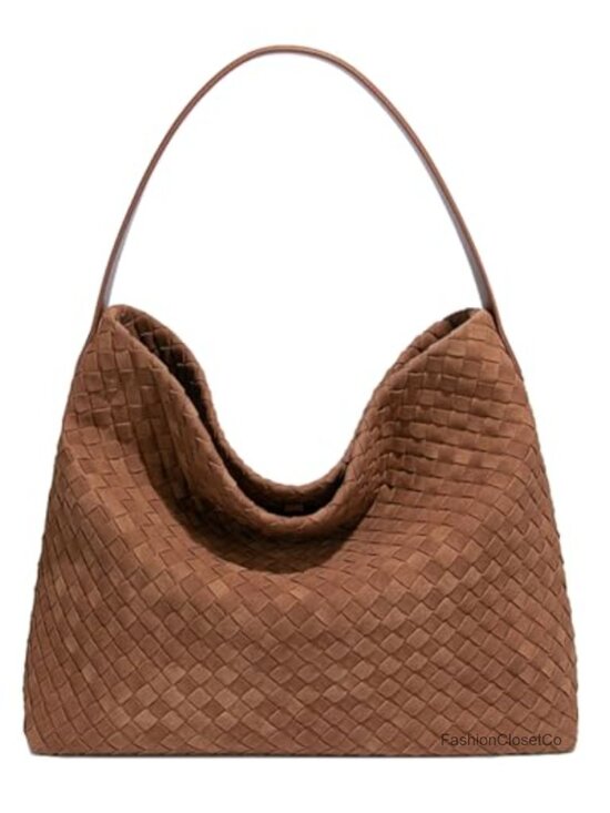 Handbags - Slouchy Woven Faux Suede Tote Shoulder Bag Hobo Purse Work Travel